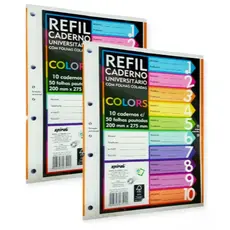 Folha de fichário 500/250/200/150/100/50, Refil folhas coloridas,  4 furos, material escolar Caderno Universitário A4