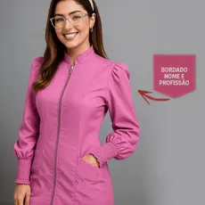 Jaleco com Manga Princesa e Zíper + BORDADO NOME E PROFISSÃO
