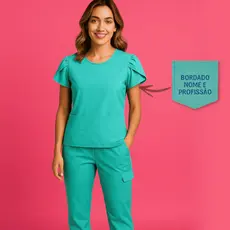 Pijama Com Bolso Na Lateral + BORDADO NOME E PROFISSÃO INCLUSO