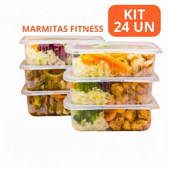 Kit 48/24/12 Pote Embalagem Marmita Descartavel 1000 ml 500ml 350ml 250ml 750ml Microondas e Freezer