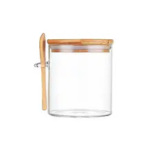 POTE HERMÉTICO PORTA TEMPERO REDONDO 450ML C/TAMPA E COLHER DE BAMBU