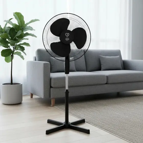 VENTILADOR DE COLUNA POTENTE 3 PAS 1,22M 50W 220V PRETO VERÃO EM CASA