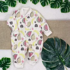 Macacão Longo Para Bebê Tecido Ecológico Frutas