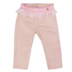 Calça Jeans Para Bebê com Elástico Na Cintura e Tule Rosê