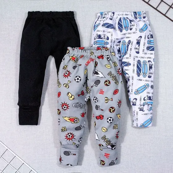 KIT CALÇA PARA BEBÊ 3 PEÇAS EM ALGODÃO PÉ REVERSÍVEL SKATE