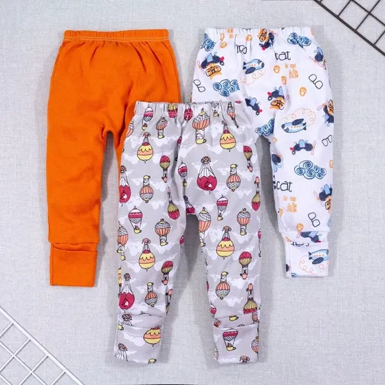 KIT CALÇA PARA BEBÊ 3 PEÇAS EM ALGODÃO PÉ REVERSÍVEL BALÃO