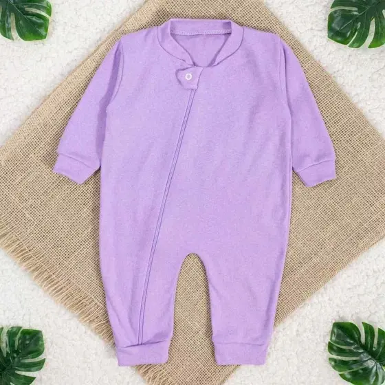 Macacão Para Bebê De Zíper Longo Suedine Lilás