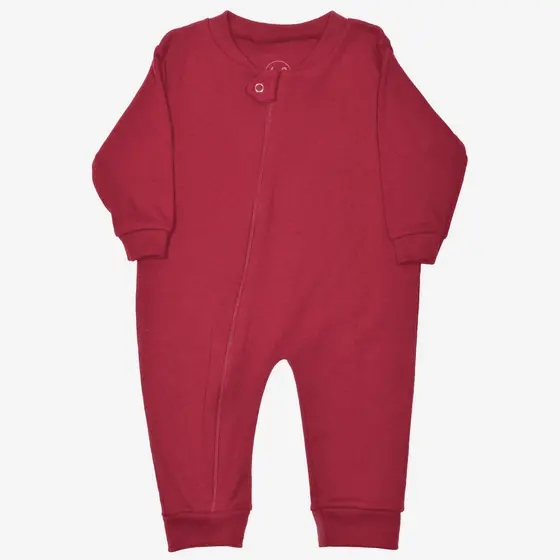 Macacão Para Bebê De Zíper Longo Suedine Marsala