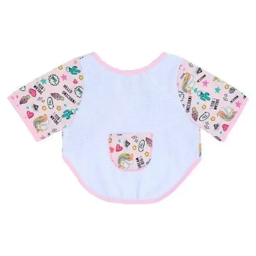 Babador Com Manga Para Bebê Estampadinho Unicórnio Rosa Claro
