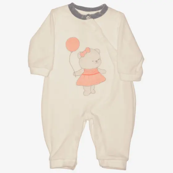Macacão Longo Para Bebê Plush Ursinha Balãozinho Creme