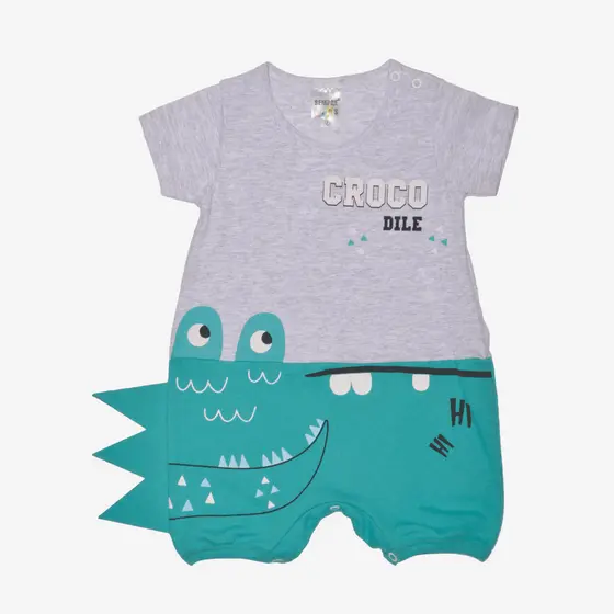 Macacão Curto Para Bebê Estampadinho Croco Mescla