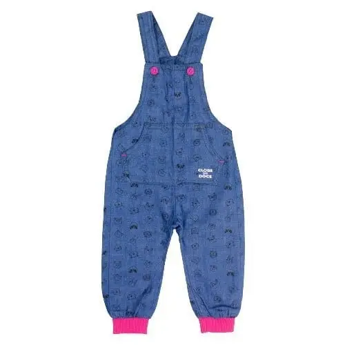Jardineira Longa Jeans Bebê Menina Estampadinha Bichinho