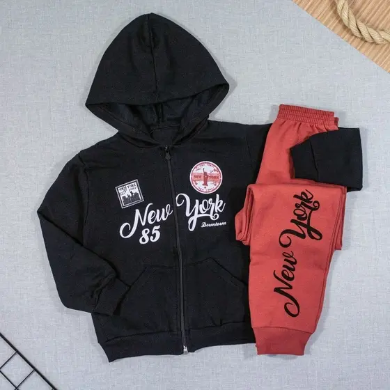 Conjunto De Moletom 4 Ao 8 Com Capuz New York Preto