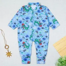 Macacão Para Bebê Longo 4 Botões Estampadinho Jacaré Azul