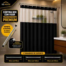Cortina Box em PVC Para Banheiro Anti Mofo Com Ganchos Varias Cores + Suporte de cortina