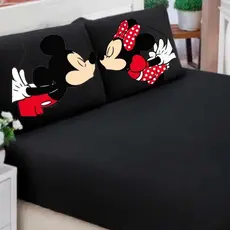 Jogo De Lençol Casal/Queen/King 3 Peças Tematico Diversos Ideal Para Cama Box - Poliester Mickey e Minnie Opções