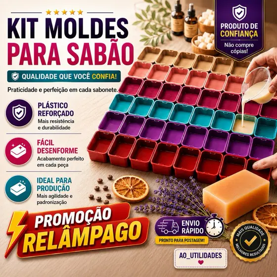 Kit Formas Sabão e Sabonete Artesanal 250ml Plástico Reforçado Molde Barra Multiuso Com Tampa