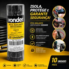 Fita Isolante 19 mm x 10 Metros Preta VONDER Kit 10un