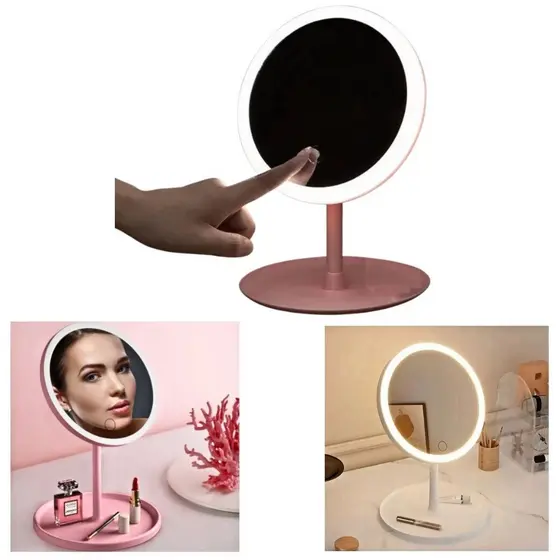 Espelho de Maquilhagem De Mesa Touch Inclinação 90° Com Led Inteligente Recarregável USB