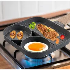 Frigideira Antiaderente 3 Furos Divisórias Fritar Ovo Lanche Hambúrguer Jogo de Panelas Multiuso
