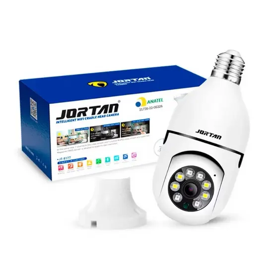 Câmera Segurança Lâmpada 360 Wifi Ip Full Hd 1080p Sem Fio Visão Noturna Colorida Jortan JT-8177 Detecção Movimento Rosc