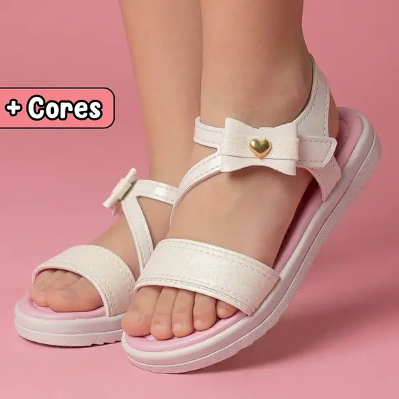 Sandália Infantil Menina Glitter Branca Rosa Dourada Tamanho 22 ao 27 Sapekitos