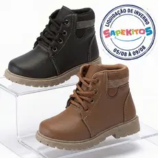 Bota Infantil Menino Coturno Castanho e Preto Tamanho 22 ao 27 Sapekitos