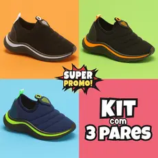 Kit 3 Pares de Tênis Infantil Calce Fácil Menino Escola Sapekitos
