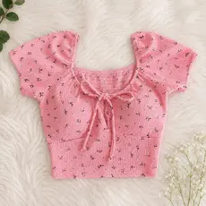 Cropped Feminino Blusa feminina Ciganinha Amarração Ombro A Ombro Manga Curta Corser Biquinho Laçinho Floral Blusinha Es