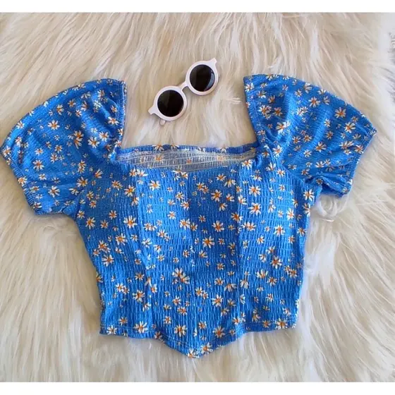 Cropped Feminino blusa Blusinha Biquinho Corset Floral florado com bojo Romântica Moda Gringa Blogueira Tendência Verão