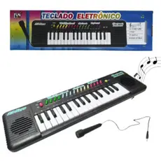 Piano Teclado Eletronico Infantil 32 Teclas Preto Microfone