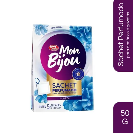 SACHET PERFUMADO MON BIJOU PUREZA 50G, Perfumador de Guarda Roupas, Armario, Gaveta e Prateleiras