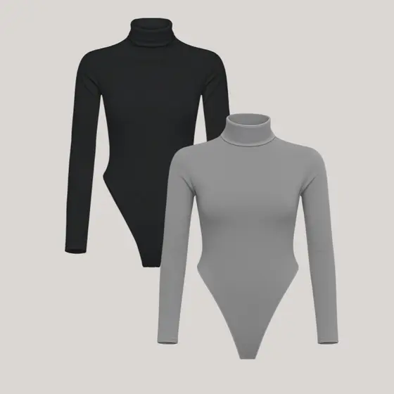 Kit com 2 Body Feminino Manga Longa Gola Alta Collant Suplex Segunda Pele Térmica