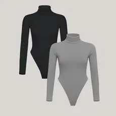 Kit com 2 Body Feminino Manga Longa Gola Alta Collant Suplex Segunda Pele Térmica