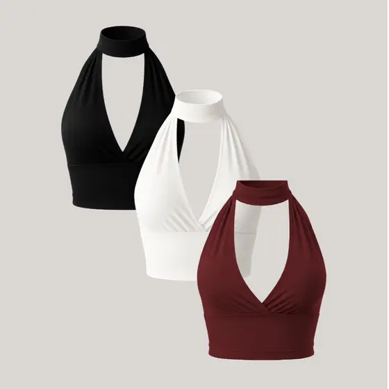 Kit 3 Cropped de Amarração Multiformas 7 em 1 Decote Cropped Feminino