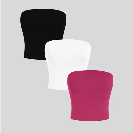 Kit 3 Cropped SUPLEX Top Tube Faixa Tomara Que Caia Preto Branco Cinza Rosa Verde