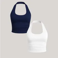 Kit com 2 Cropped de Alça no Pescoço Frente única Costas Nua