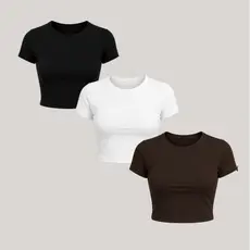 Kit 3 Blusa Feminina Baby Look Slim Fit com Modelagem Justa Academia