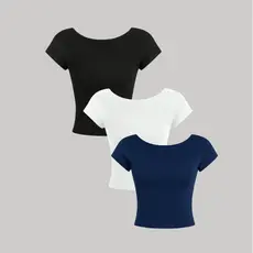 Kit com 3 Cropped Baby Tee Costa Nua Costas Abertas