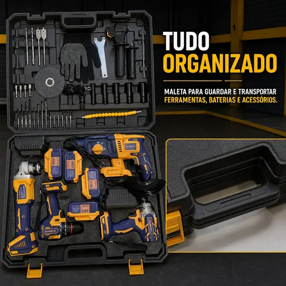 Kit Ferramentas 4 em 1 Com 4 Baterias e 2 Carregadorores 48V ALLSPACK