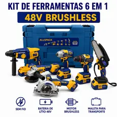 Kit Ferramentas 6 Em 1 48V Brushless Furadeira Impacto Martelete Esmerilhadeira Serra