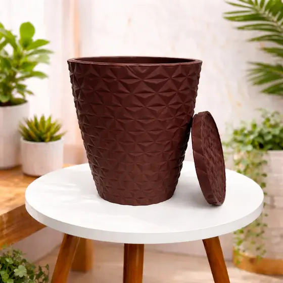 Vaso para Plantas Redondo Diamante P – Polietileno Decorativo Moderno Jardim Casa- COM PRATO COLETOR