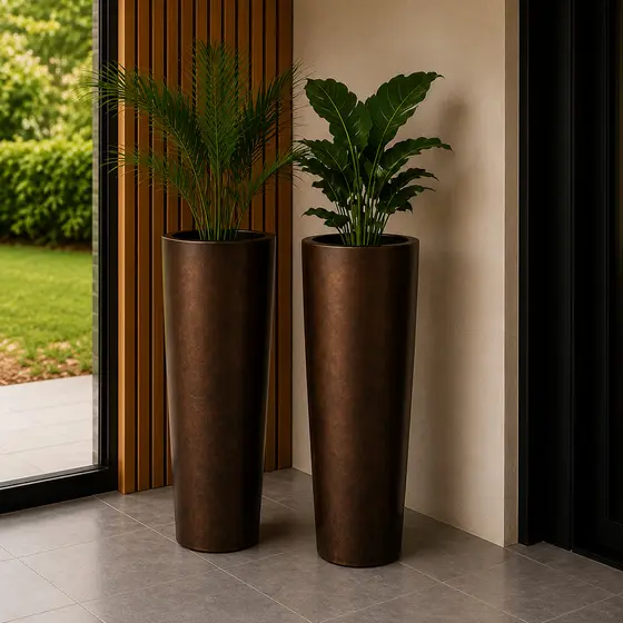 Kit 2 Vasos Ibiza 69cm Marmorizado Decorativo Luxo para Sala, Jardim e Varanda