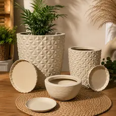 Kit 3 Vasos de Planta Diamante 3D Polietileno Decorativo N1 N2 + Bacia N1 com Pratos