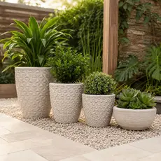 Kit 4 Vasos de Planta Diamante 3D Polietileno Decorativo N1 N2 N3 + Bacia N1 com Pratos