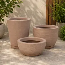 Kit com 3 Vasos de Planta Escovados Modernos Cone Bojo e Bacia