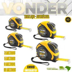 Trena Profissional Emborrachada De Aço 10m 8m 5m 3m Autotrava Reforçada Com Trava - VONDER PLUS