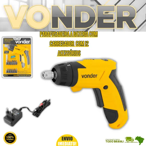 Parafusadeira a Bateria 3,6V Com Carregador Bivolt e 12 Acessórios PBV120 Vonder Oferta Resistente