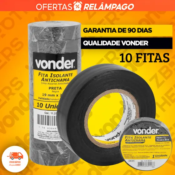 10 Fita Isolante Vonder Profissional Antichamas Rolos Adesiva Preta Original