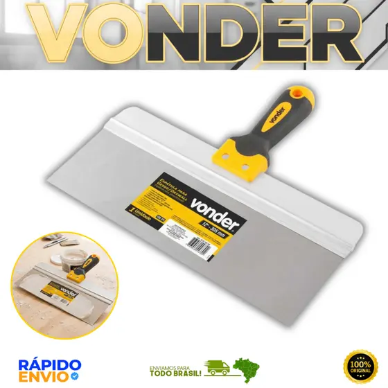 Espátula De Aço Para Gesso Massa Corrida Drywall 12" 305mm Vonder Resistente Oferta Premium